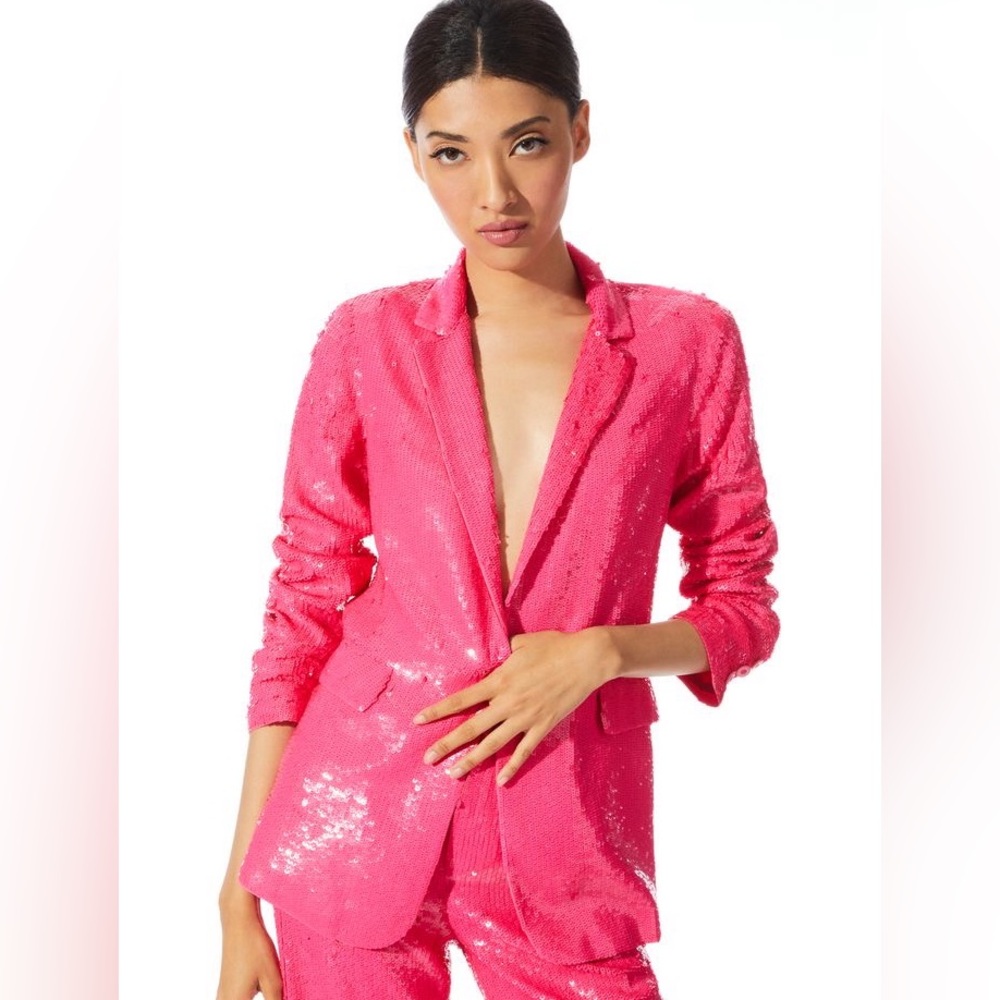 Alice and Olivia Macey Sequin Notch Collar Pink Blazer Size 0